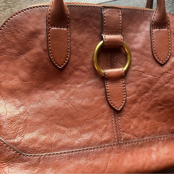 Frye Ring Dome Elegant Brown Leather Satchel Handbag - Picture 4 of 8